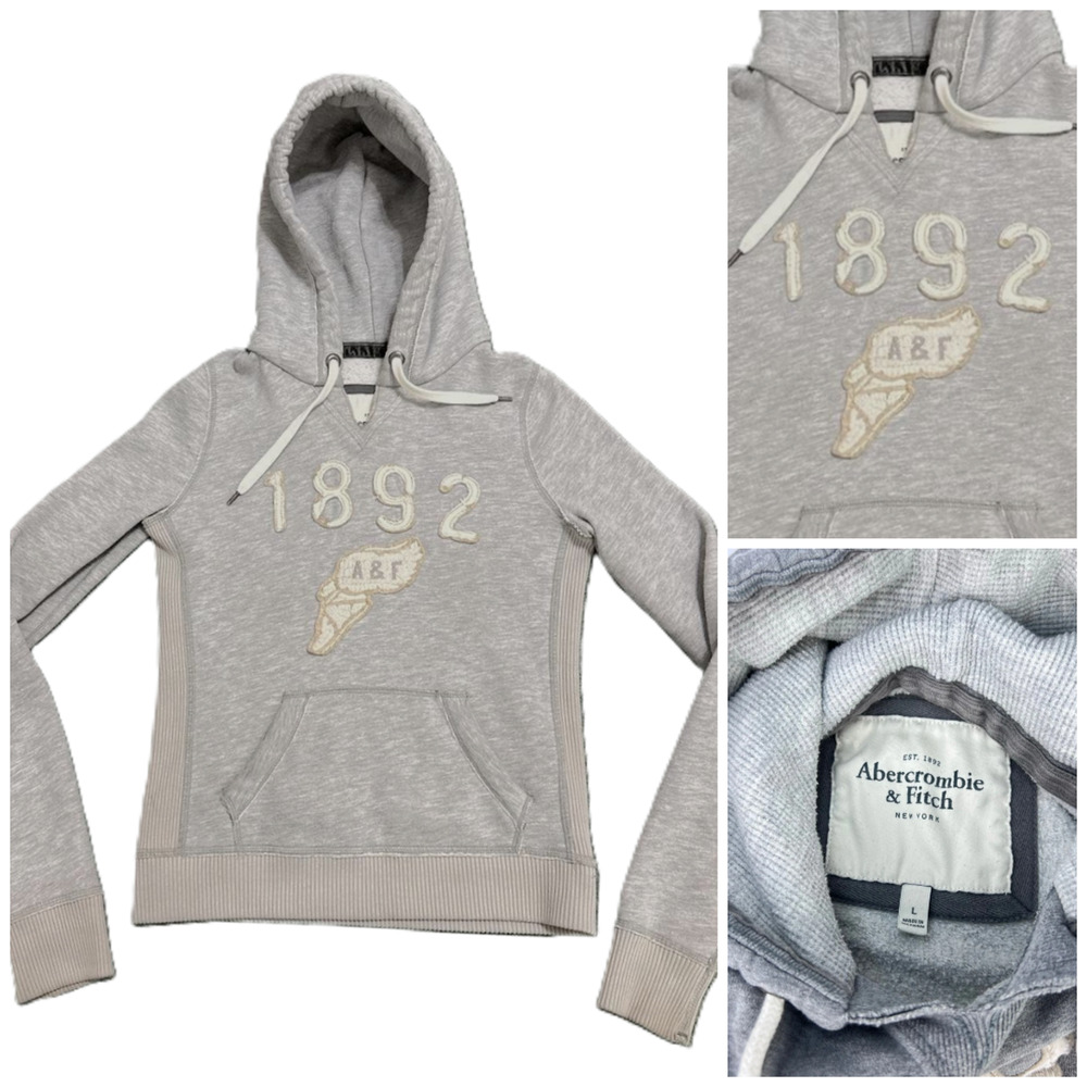 Y2K Abercrombie and Fitch Hoodie L Thermal 3-D Winged Foot Shoe Gray Distressed